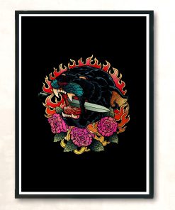 Burning Roses Panther Modern Poster Print