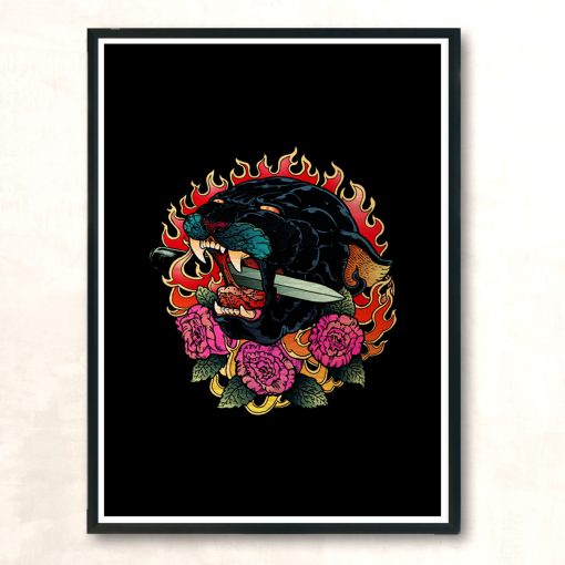 Burning Roses Panther Modern Poster Print