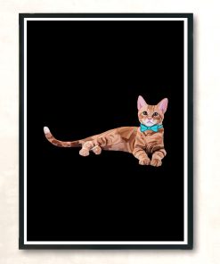 Ginger Cat With Teal Bow Tie Modern Poster Print