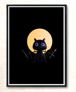 Halloween Fence Black Cat Modern Poster Print