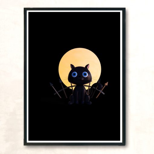 Halloween Fence Black Cat Modern Poster Print