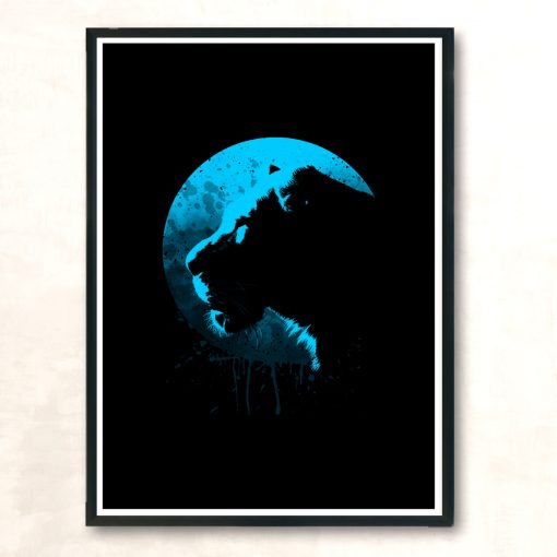 Lion Blue Circle Modern Poster Print