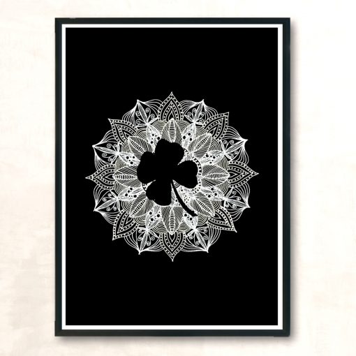 Mandala Circle Four Leaf Clover Modern Poster Print