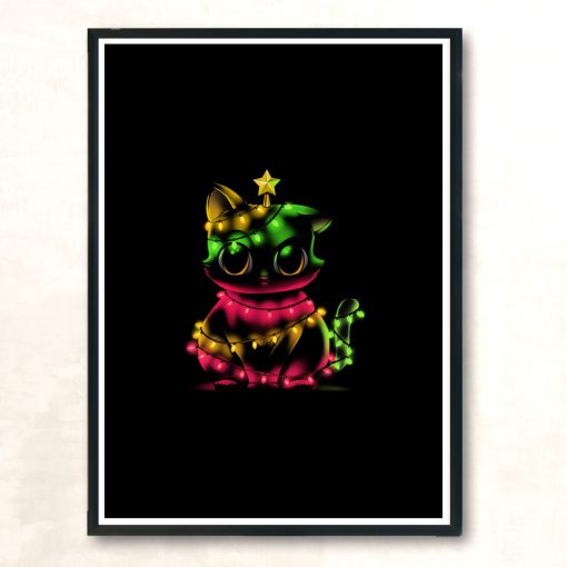 Meow Catmas Lights Modern Poster Print