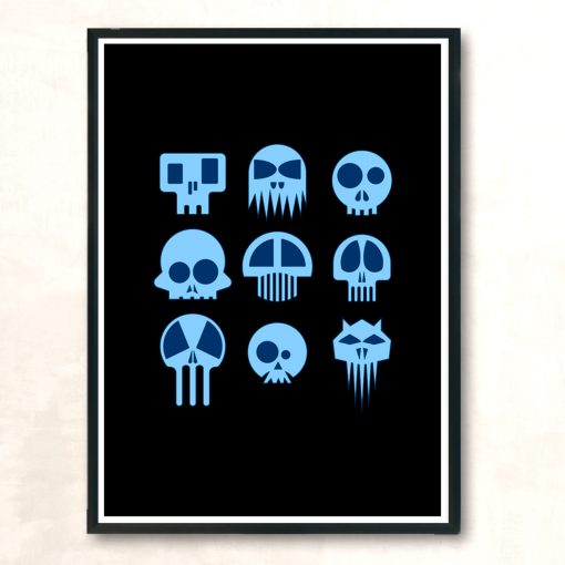 Nine Blue Skulls Modern Poster Print