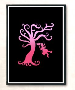 Pink Girly Tree Swing Silhouette Modern Poster Print