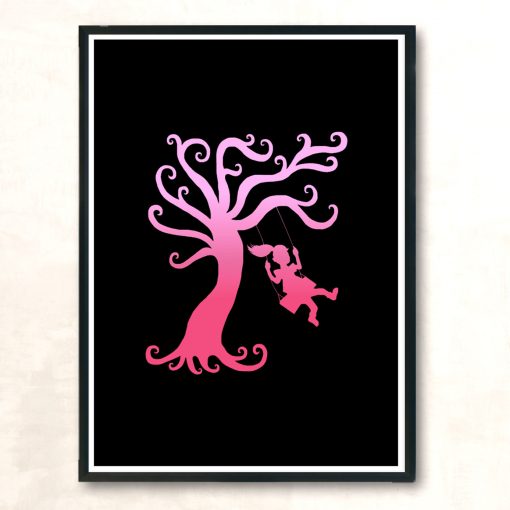 Pink Girly Tree Swing Silhouette Modern Poster Print