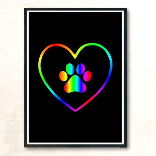 Rainbow Paw Heart Modern Poster Print