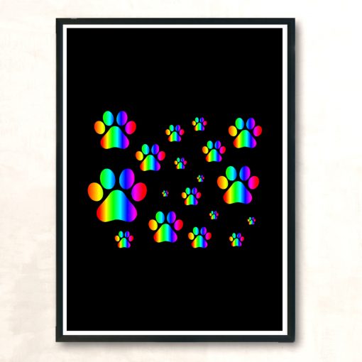 Rainbow Pawprint Pattern Modern Poster Print