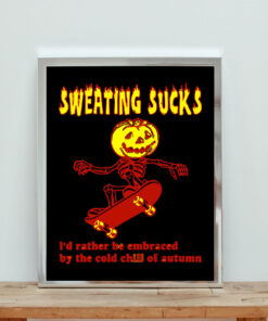 Pumpkin Face Skeleton Skating Sarcastic Pumpkin Vibe Aesthetic Wall Poster