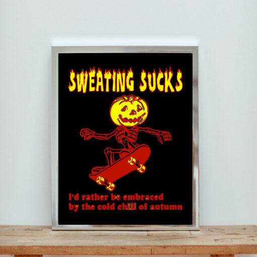 Pumpkin Face Skeleton Skating Sarcastic Pumpkin Vibe Aesthetic Wall Poster